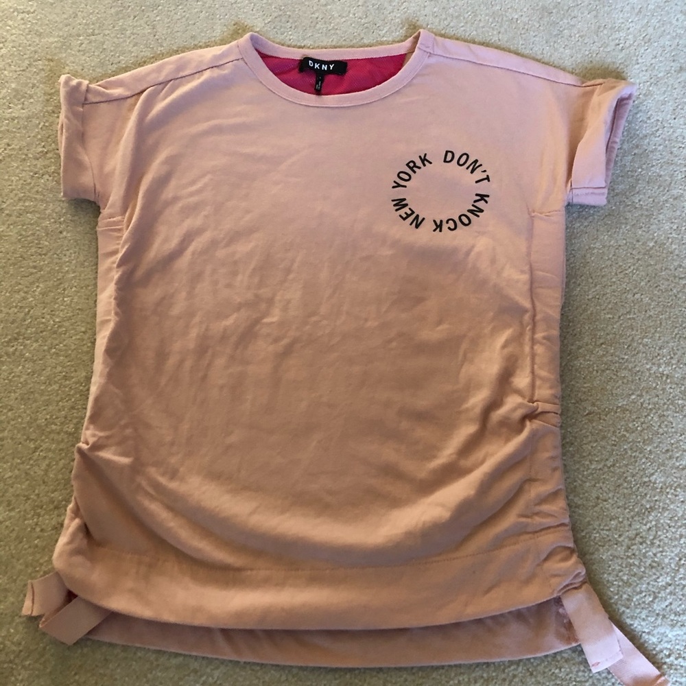DKNY girls pink Logo T-shirt size large